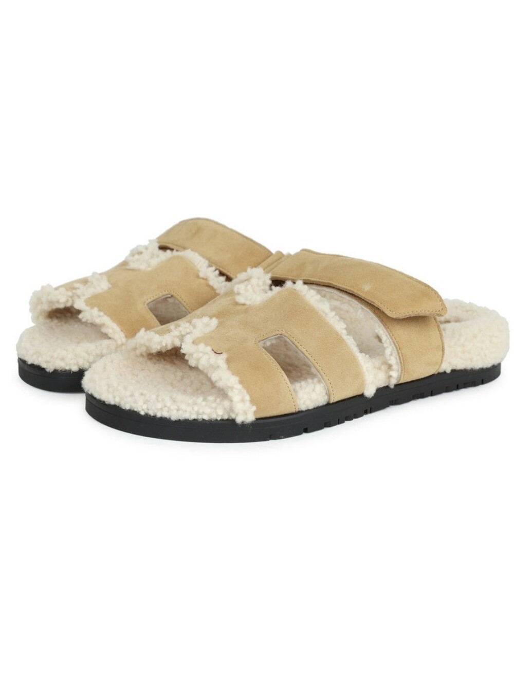 Hermès Chypre ShearlingTechno Sandal Beige Albatre/Ecru Shearling and Suede